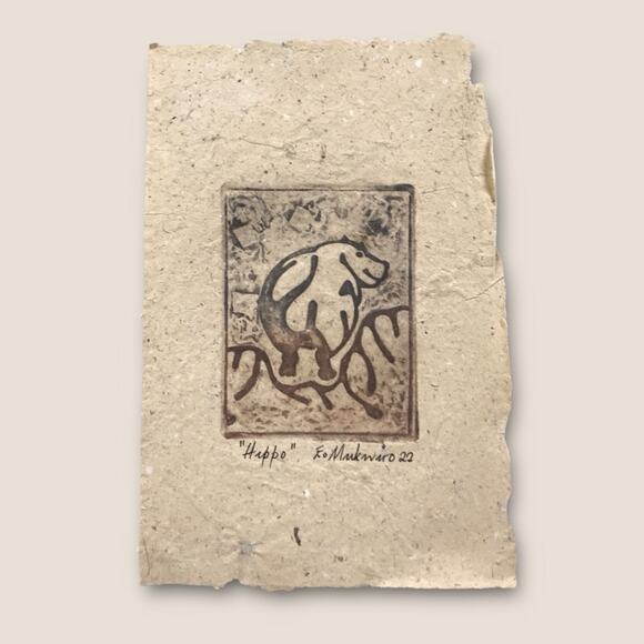 Animal Print Etchings on Handmade Paper by Emmanuel Mukwiro "Rhino" & "Hippo" - Picture 6 of 8